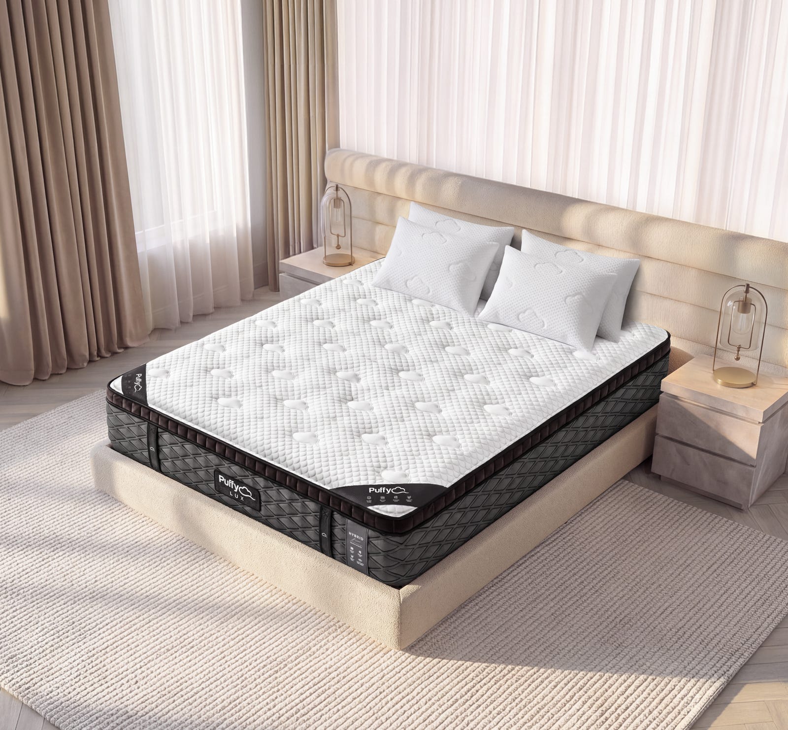 Puffy Lux Mattress - Top View - in modern bedroom setting